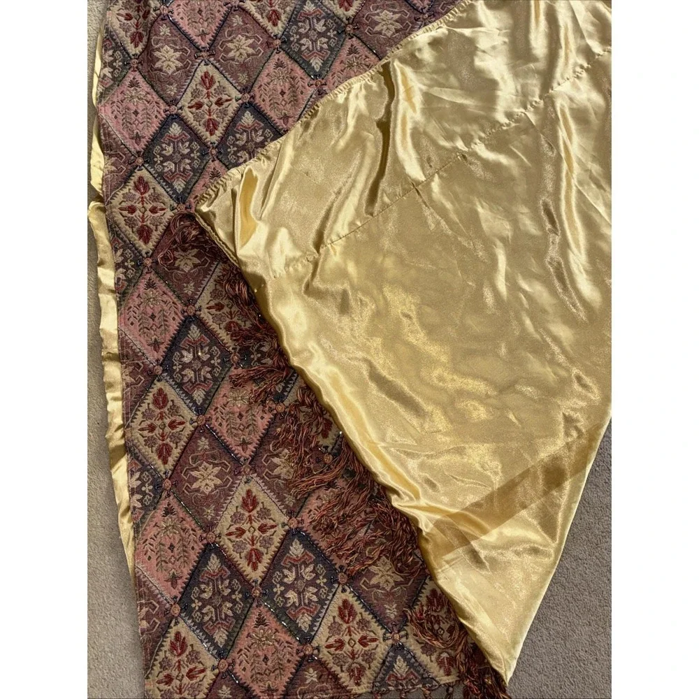 Vtg Pier 1 Tapestry Fringe Throw Blanket Boho Beaded Diamond Moroccan INDIA